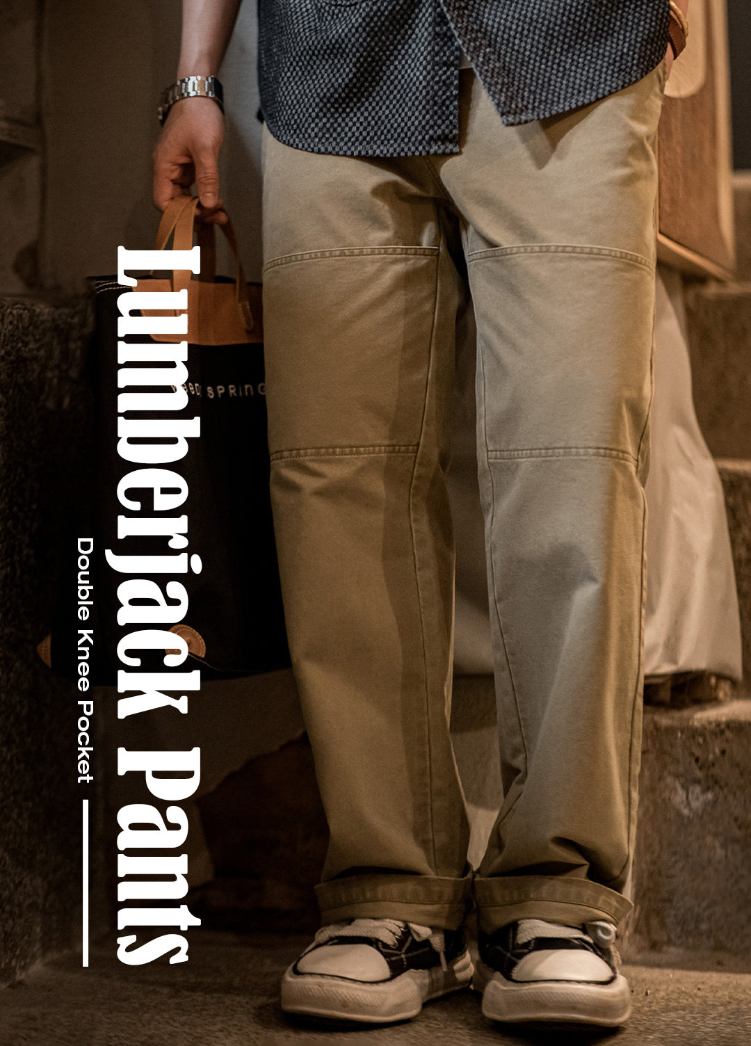 American Retro Double Knee Pocket Lumberjack Cotton Straight Men's Trousers - Harmony Gallery