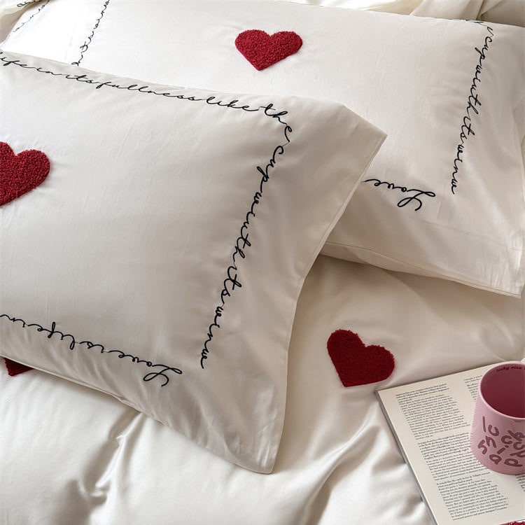 Light Luxury High-End Black Love Four-Piece Pure Cotton Bed Set - Harmony Gallery