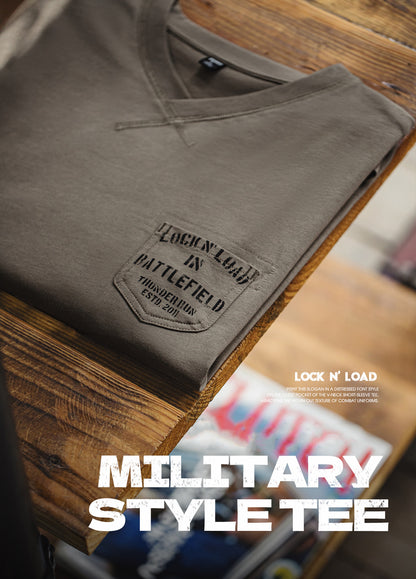 American Retro Military Pocket Ribbed Collar Physical Training Men's T-Shirt - Harmony Gallery