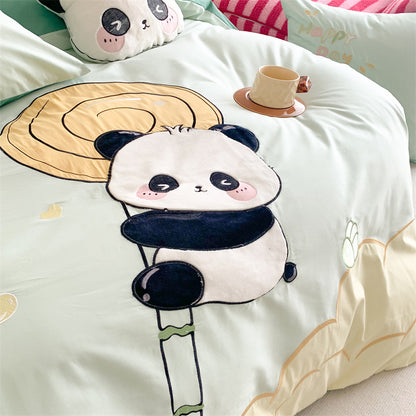 Cute Small Panda Pure Cotton Washed Four-Piece Bed Set - Harmony Gallery