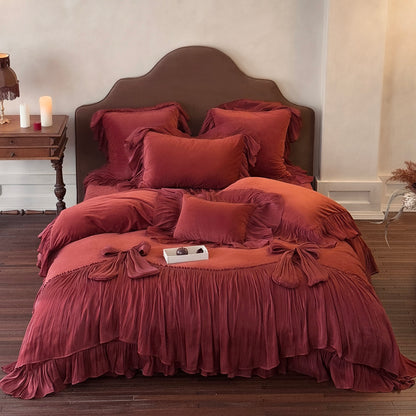 French Premium Double-Sided Warm Mattress Coral Fleece four-piece Bed Set - Harmony Gallery