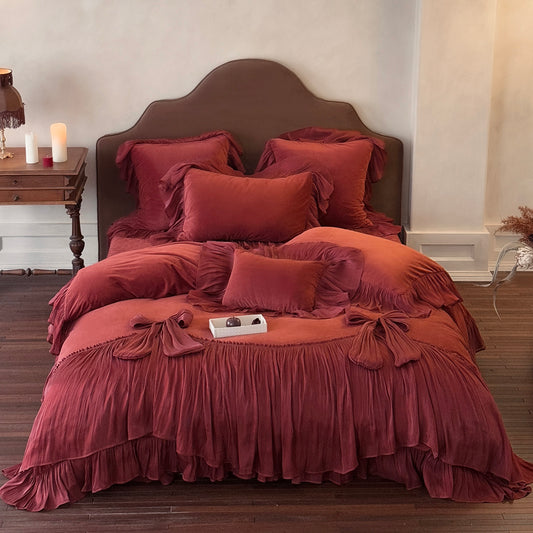 French Premium Double-Sided Warm Mattress Coral Fleece four-piece Bed Set - Harmony Gallery