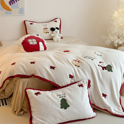 Winter Creamy Cake Snowman Thickened Cashmere Four-Piece Fleece Bed Set - Harmony Gallery