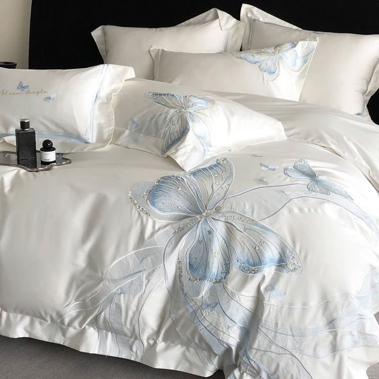 Light Luxury Cotton Exquisite Butterfly Embroidered Four-Piece Bed Set - Harmony Gallery
