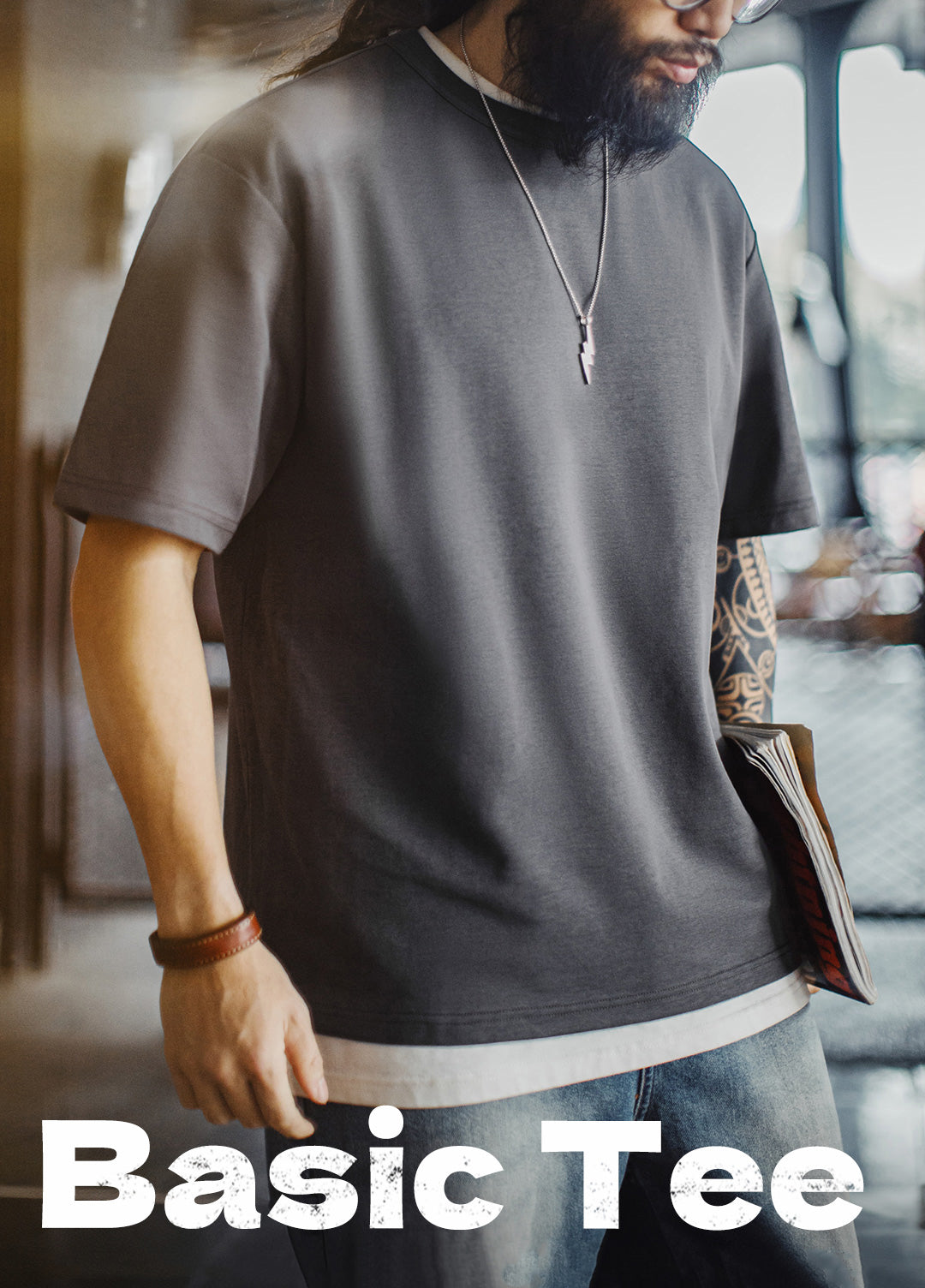American Antibacterial Ribbed Collar Clean Fit Knitted Thin Half-Sleeve Men's T-Shirt - Harmony Gallery