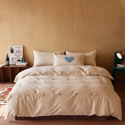 Sweet Love Brushed Four-Piece Pure Cotton Towel Embroidered Bed Set - Harmony Gallery