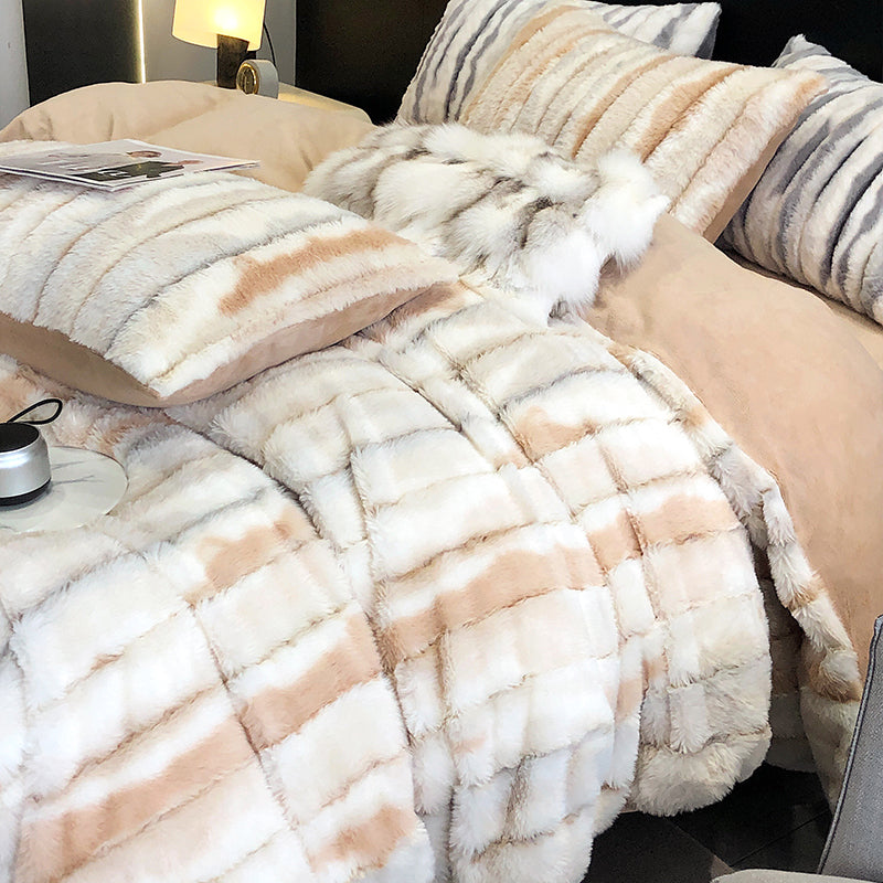 Luxury Rabbit High-end Thickened Double-Sided Coral Winter Four-Piece Bed Set - Harmony Gallery