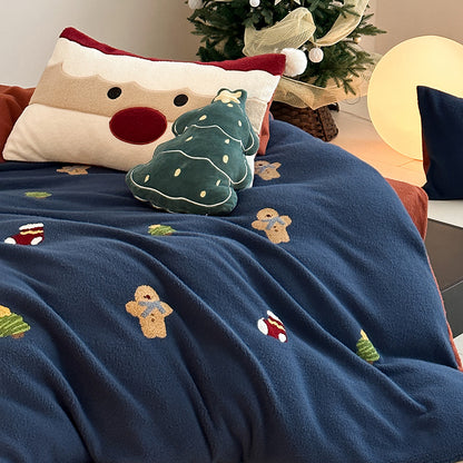 Christmas Winter Thickened Faux Cashmere Four-Piece Warm Fleece Bed Set - Harmony Gallery