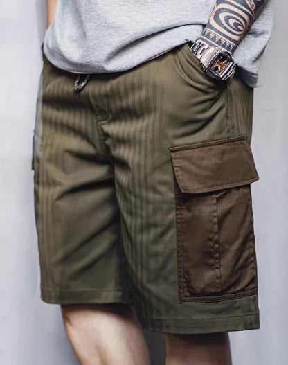 American Retro Spliced Big Pocket Textured Herringbone Men's Shorts - Harmony Gallery