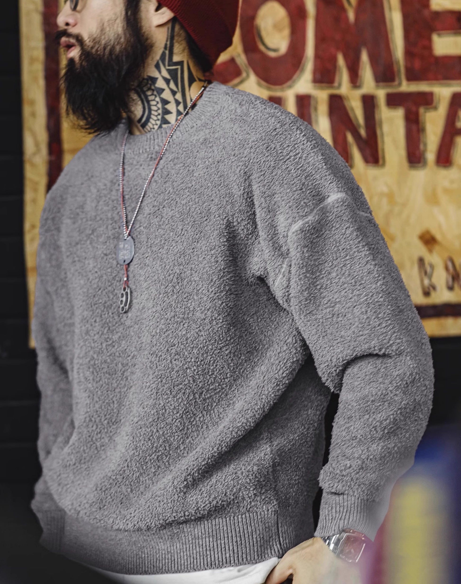 American Retro Half-Edge Velvet Lazy Pullover Warm Men's Sweater - Harmony Gallery