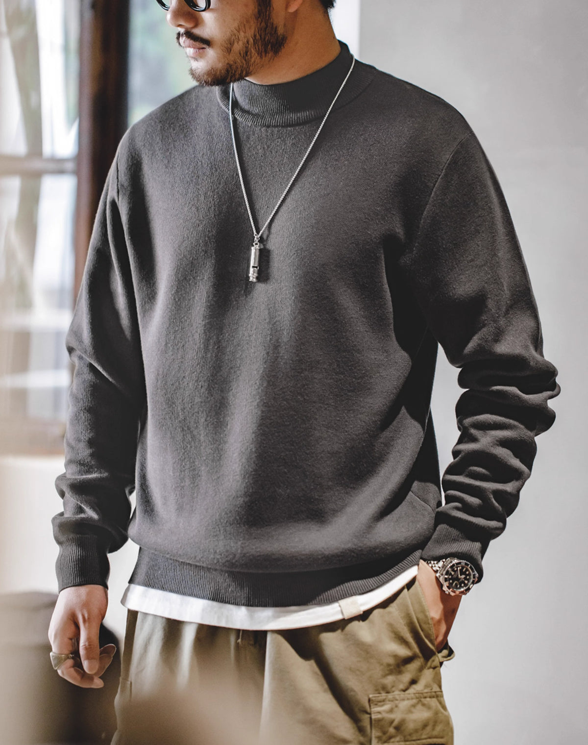 American Casual Half Turtleneck Pullover Warm Knitted Men's Sweater - Harmony Gallery