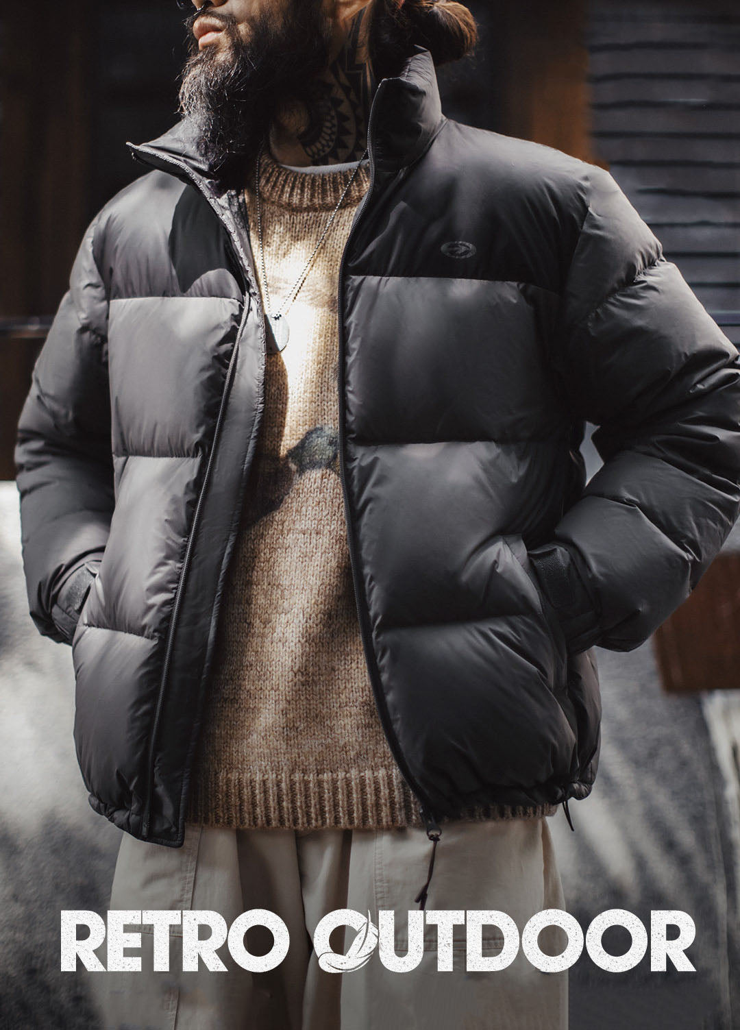 American Retro 90s White Duck Down Bread Warm And Wind proof Men's Jacket - Harmony Gallery