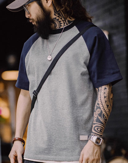 American Retro Baseball Contrast Color Stitching Men's T-Shirt - Harmony Gallery