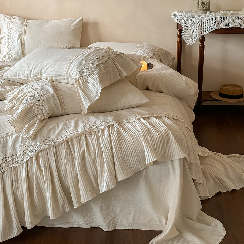 French Girlish Lace Retro Cotton Four-Piece Skin-Friendly Breathable Bed Set - Harmony Gallery