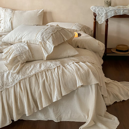 French Girlish Lace Retro Cotton Four-Piece Skin-Friendly Breathable Bed Set - Harmony Gallery
