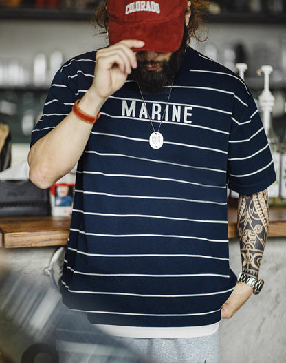 American Retro Contrast Letter Print Half-Sleeved Sailor Men's T-Shirt - Harmony Gallery