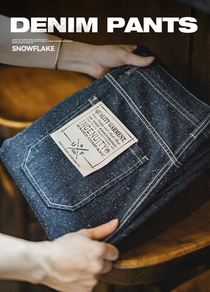 American Retro Snowflake Denim Copper Sulfate Washed Men's Jeans - Harmony Gallery