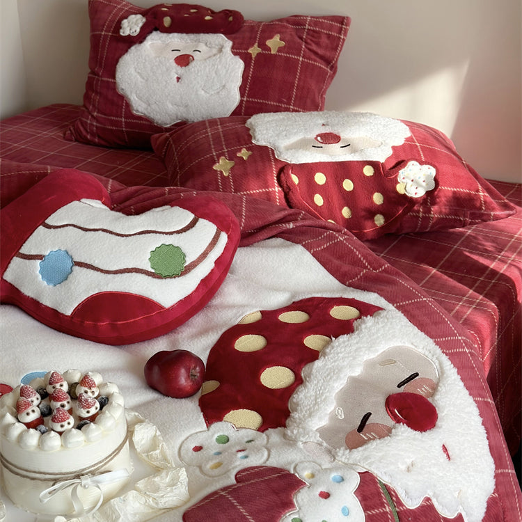 Christmas Wool Milk Velvet Four-Piece Winter Thick Warm Bed Set - Harmony Gallery