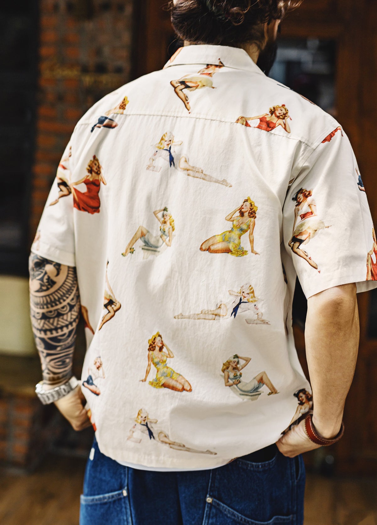 American Retro Full Print Hawaiian Beach Ivory Single Breasted Men's Shirt - Harmony Gallery