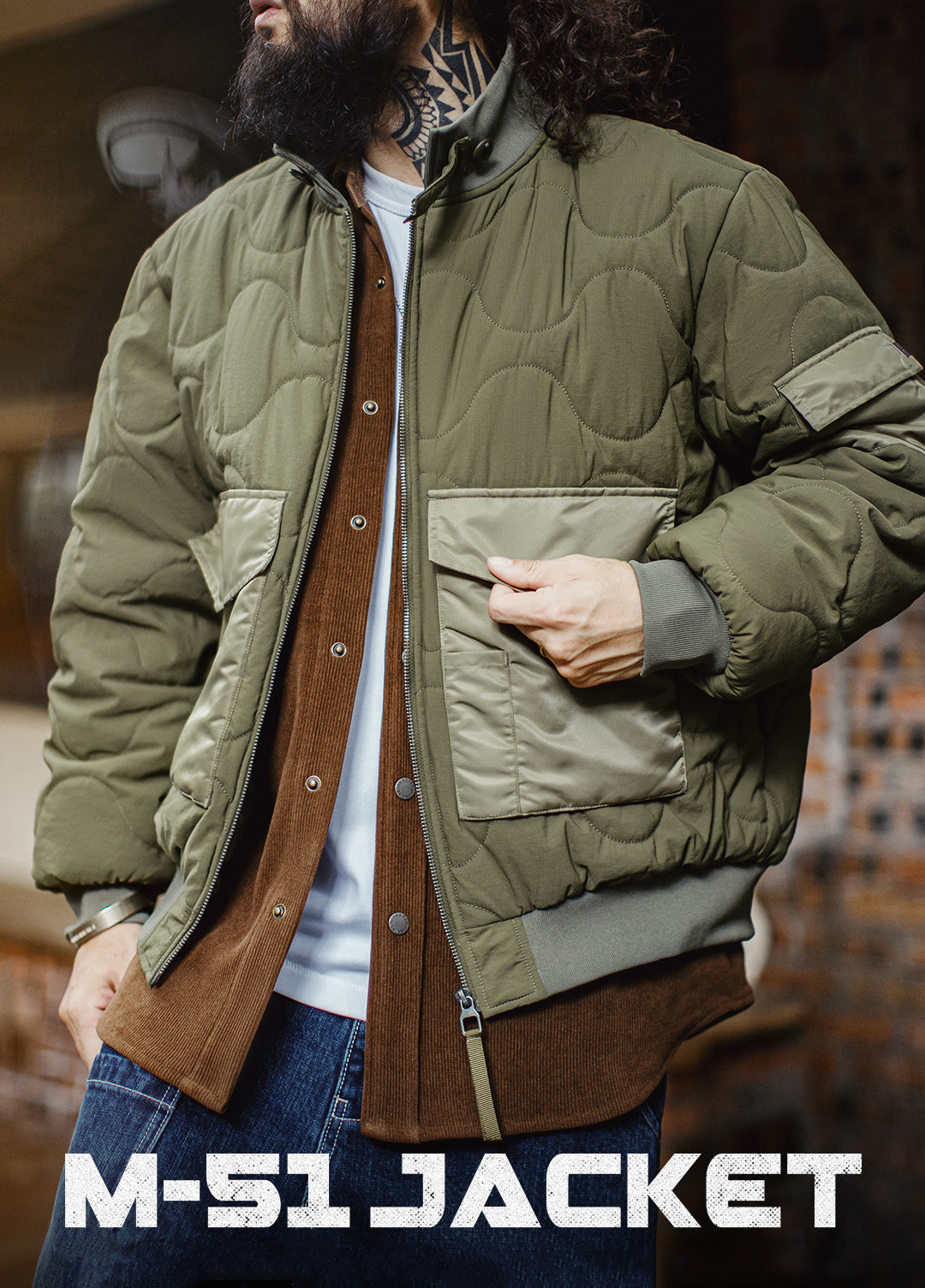 American Retro M51 Military With Large Pockets Warm Cotton-Padded Men's Jacket - Harmony Gallery