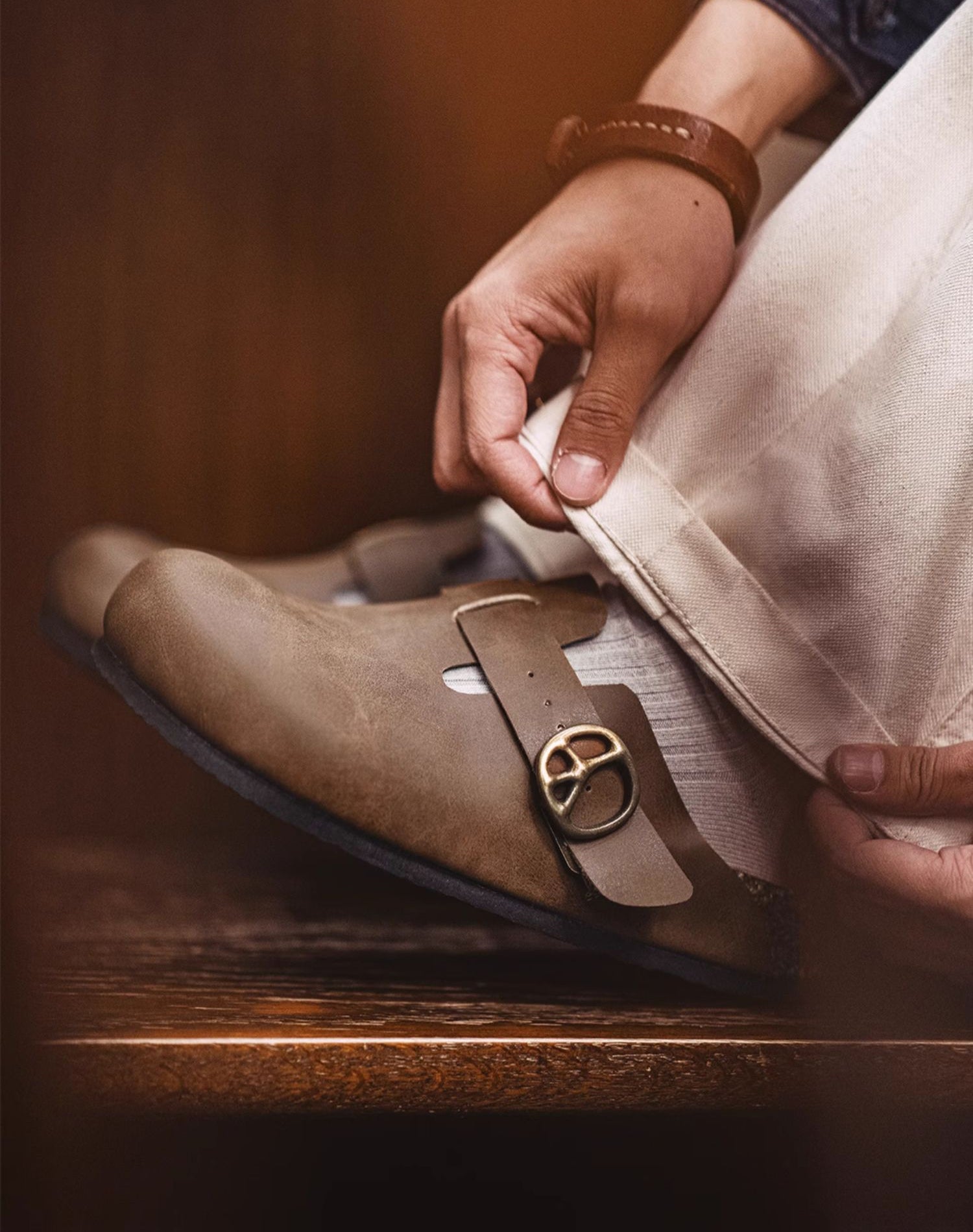Mules Retro Crazy Horse Leather Lazy Half Slippers Cork Toe Men's Sandal - Harmony Gallery