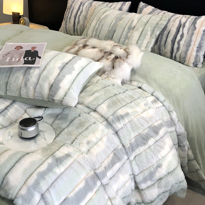 Luxury Rabbit High-end Thickened Double-Sided Coral Winter Four-Piece Bed Set - Harmony Gallery