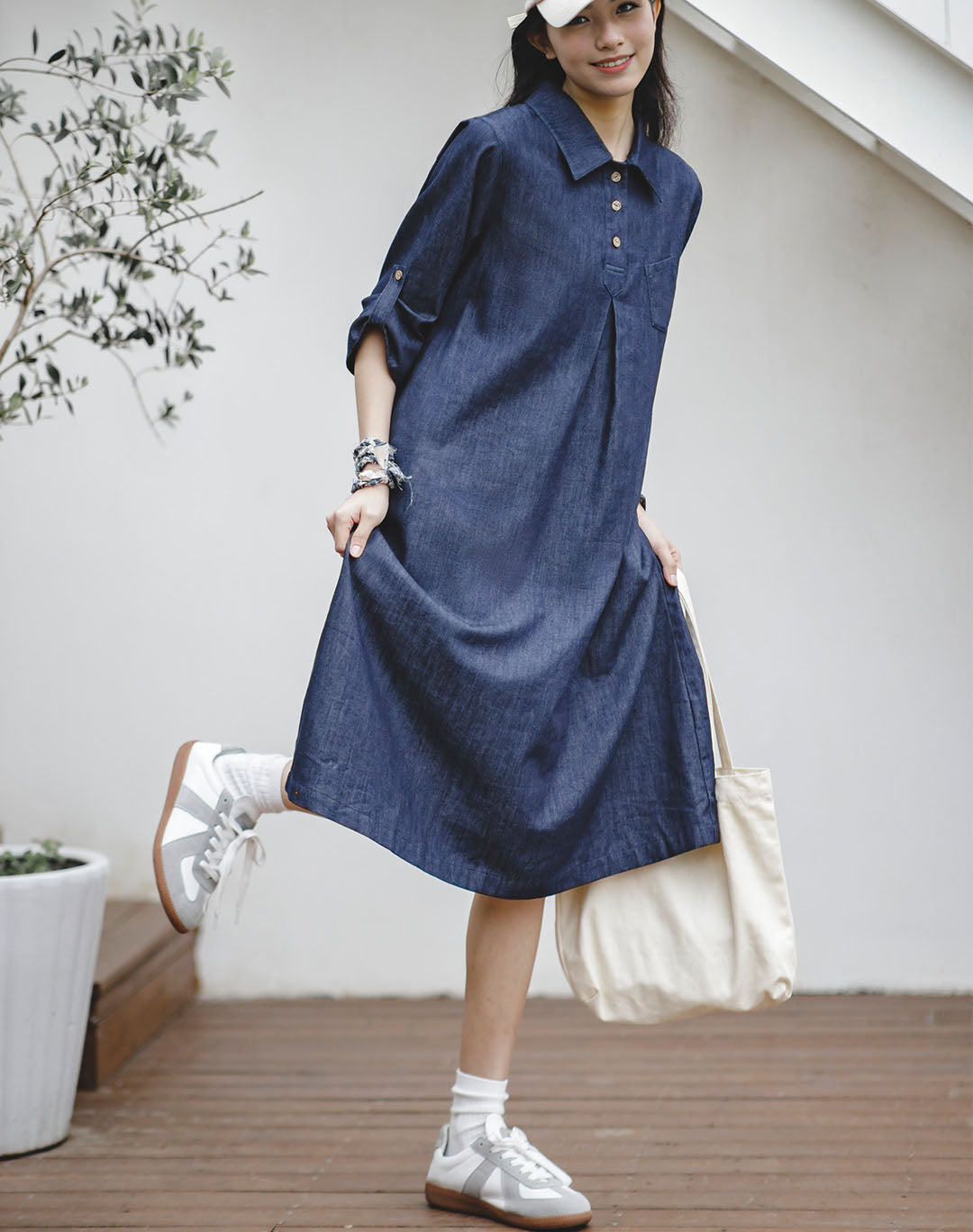 Retro Denim Skirt Atmosphere Button Slimming Women's Dress - Harmony Gallery