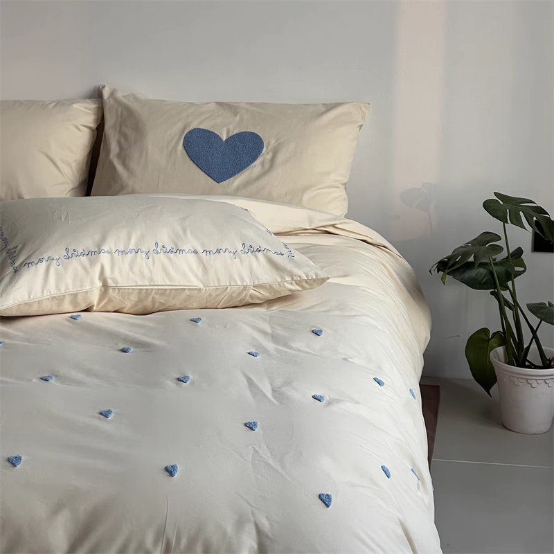 Sweet Love Brushed Four-Piece Pure Cotton Towel Embroidered Bed Set - Harmony Gallery