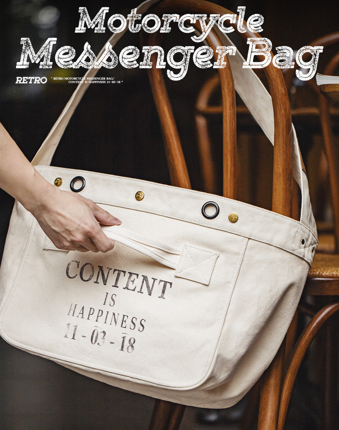 American Retro Motorcycle Large Capacity Canvas Messenger Printed Letter Men's Bag - Harmony Gallery