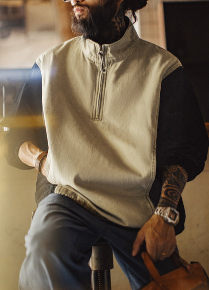 American Color-Block Half Zipper Semi-Open Patchwork Men's Sweater - Harmony Gallery