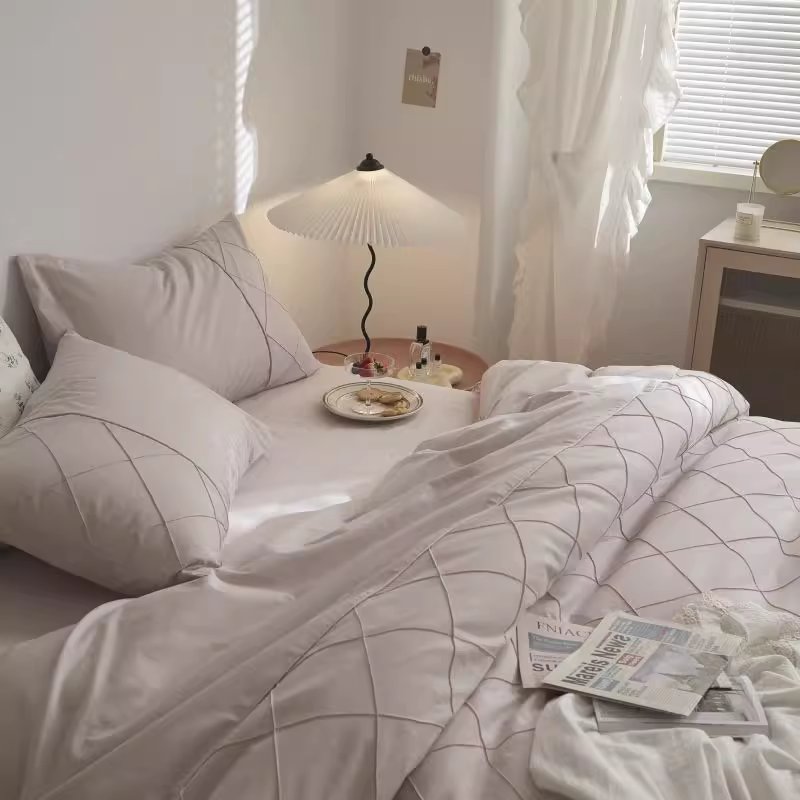 Nordic Rhombus Light Luxury Washed Cotton Four-Piece Bed Set - Harmony Gallery