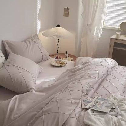 Nordic Rhombus Light Luxury Washed Cotton Four-Piece Bed Set - Harmony Gallery