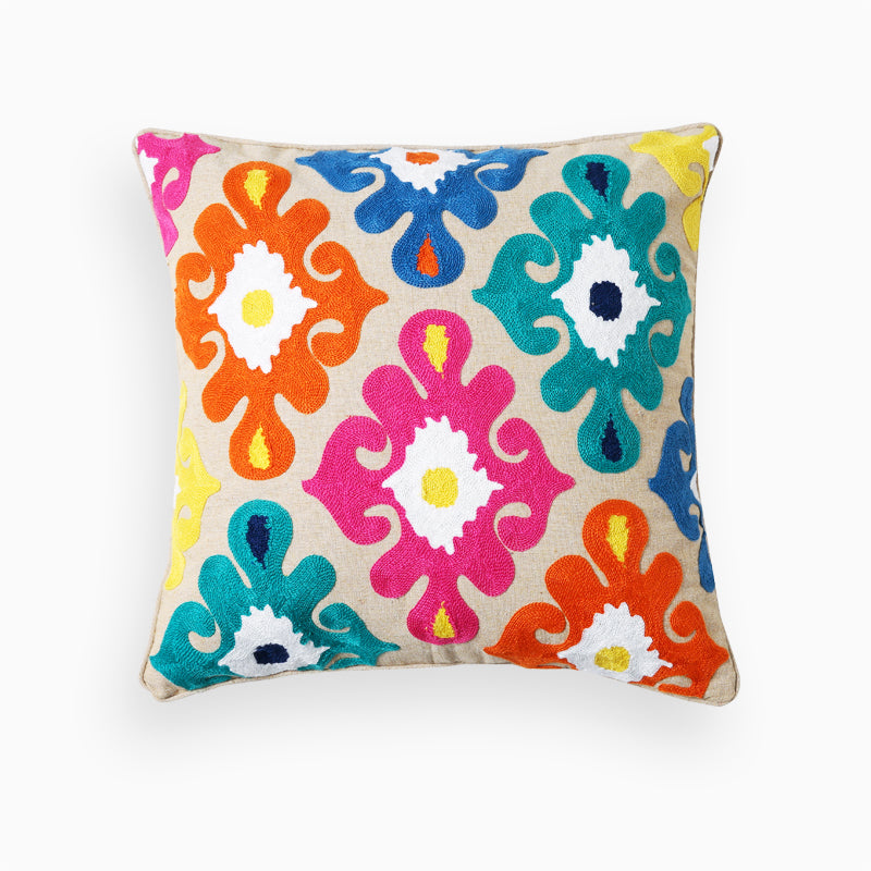 Vibrant Boho Fiesta Colorful Pom-Pom Embroidered Decorative Throw Pillows - Harmony Gallery