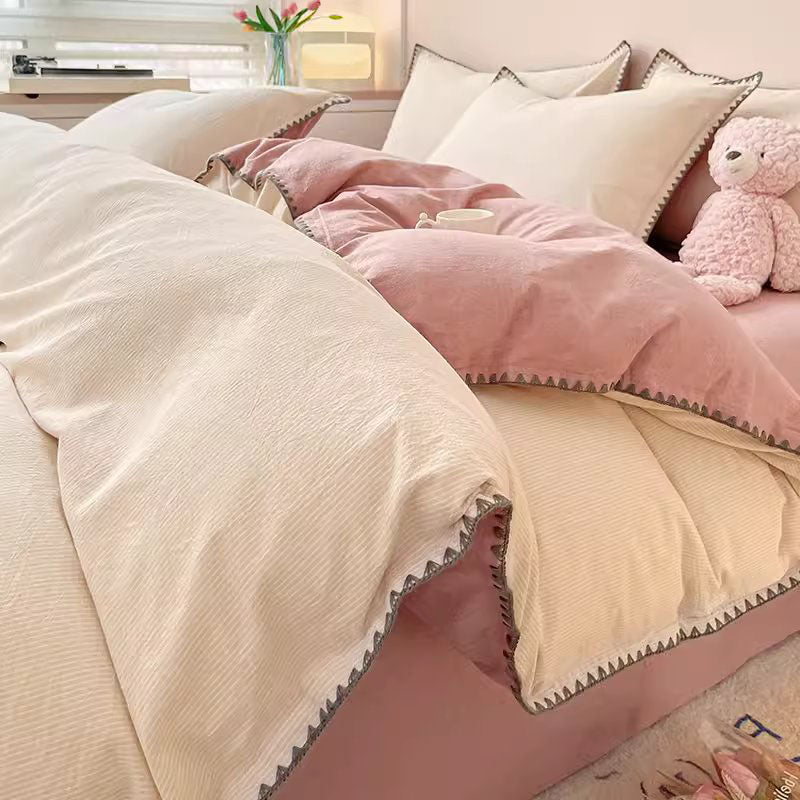 Light Luxury Pure Cotton Washed High-Grade four-piece Bed Set - Harmony Gallery