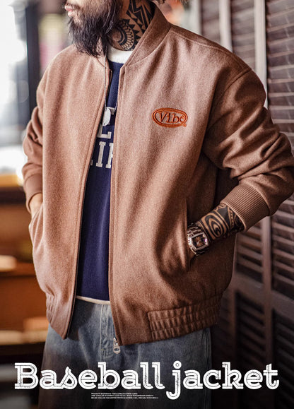 American Retro Woolen Baseball Embroidery Cuffed Sleeves Men's Jacket - Harmony Gallery