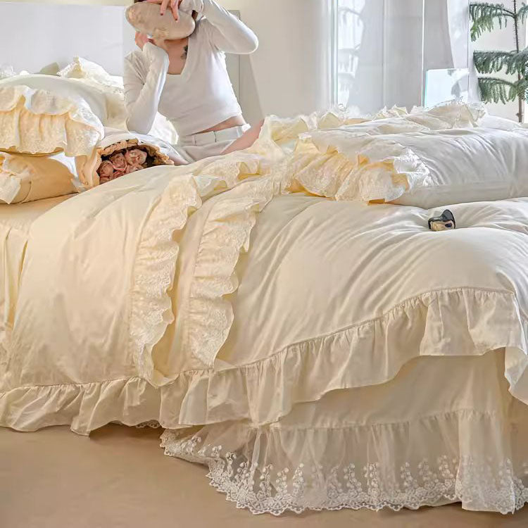 French Princess High-End Fairy Four-Piece Pure Cotton Lace Bed Set - Harmony Gallery
