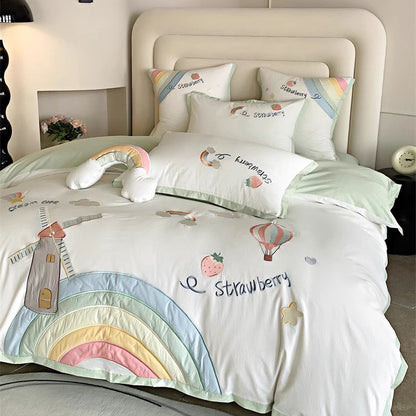 Cute Girly Heart Rainbow Pure Cotton Washed Four-Piece Bed Set - Harmony Gallery