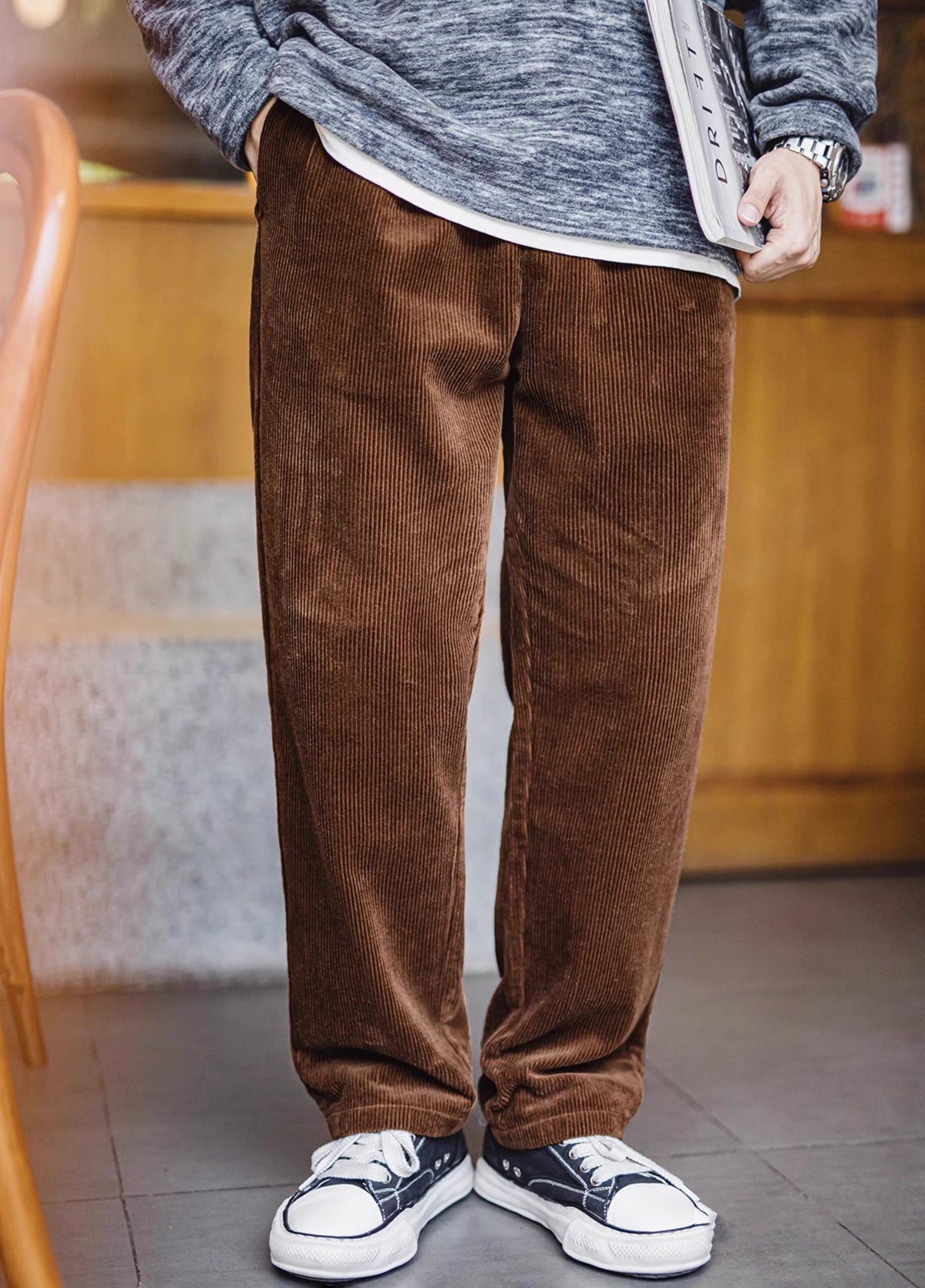 American Retro Heavy Corduroy Double Pleated Drape Cotton Men's Trousers - Harmony Gallery