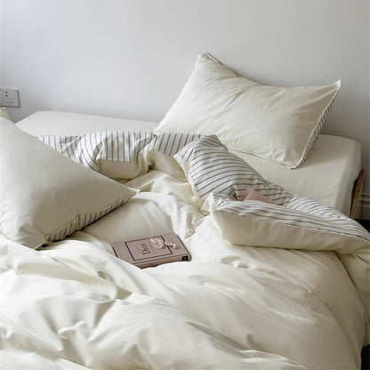 Nordic Modern Striped Washed Four-Piece Pure Cotton Bed Set - Harmony Gallery