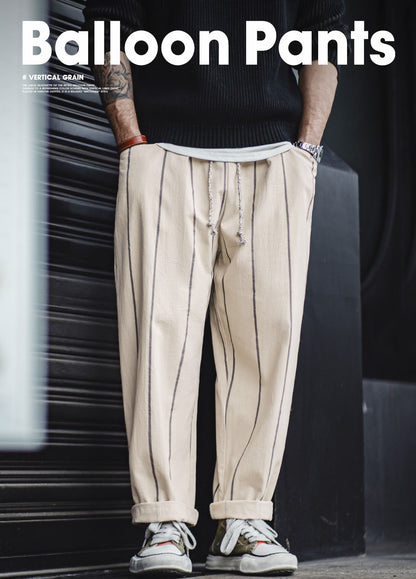 American Retro Vertical Striped Balloon Lazy Straight Men's Trousers - Harmony Gallery