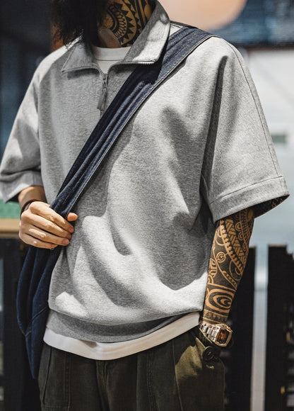 American Casual Retro Half-Open Polo Ancient Cloth Printing Loose Men's T-Shirt - Harmony Gallery