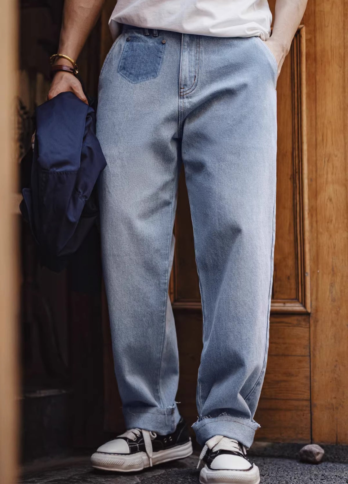 American Retro Workwear Washed Denim Pure Cotton Men's Jeans - Harmony Gallery
