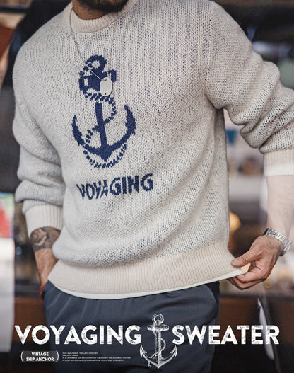American Retro Knitted Anchor Jacquard Vintage Pullover Men's Sweater - Harmony Gallery