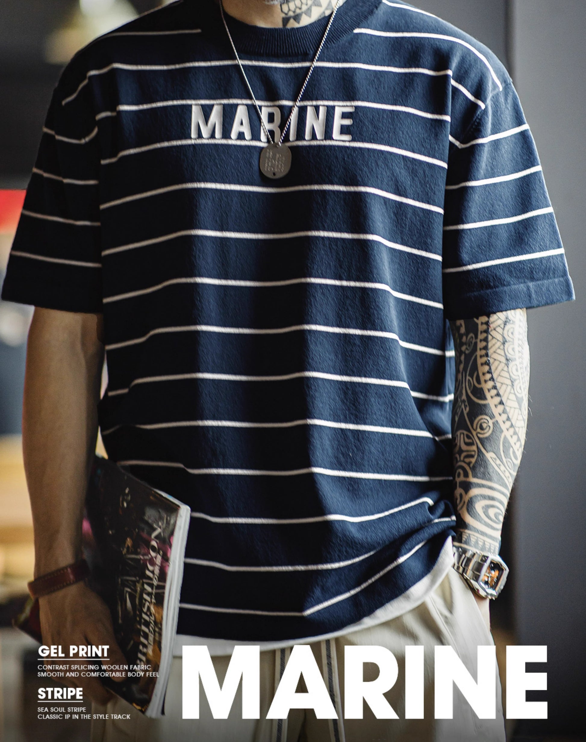 American Retro Contrast Letter Print Half-Sleeved Sailor Men's T-Shirt - Harmony Gallery