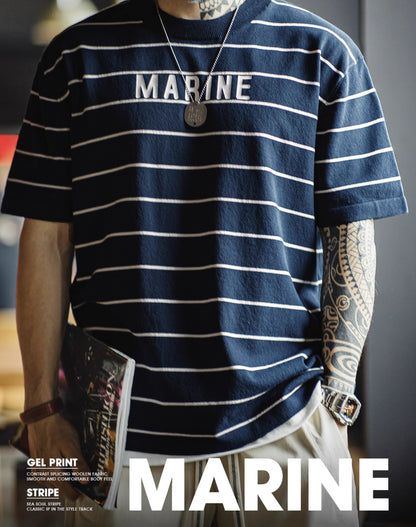 American Retro Contrast Letter Print Half-Sleeved Sailor Men's T-Shirt - Harmony Gallery