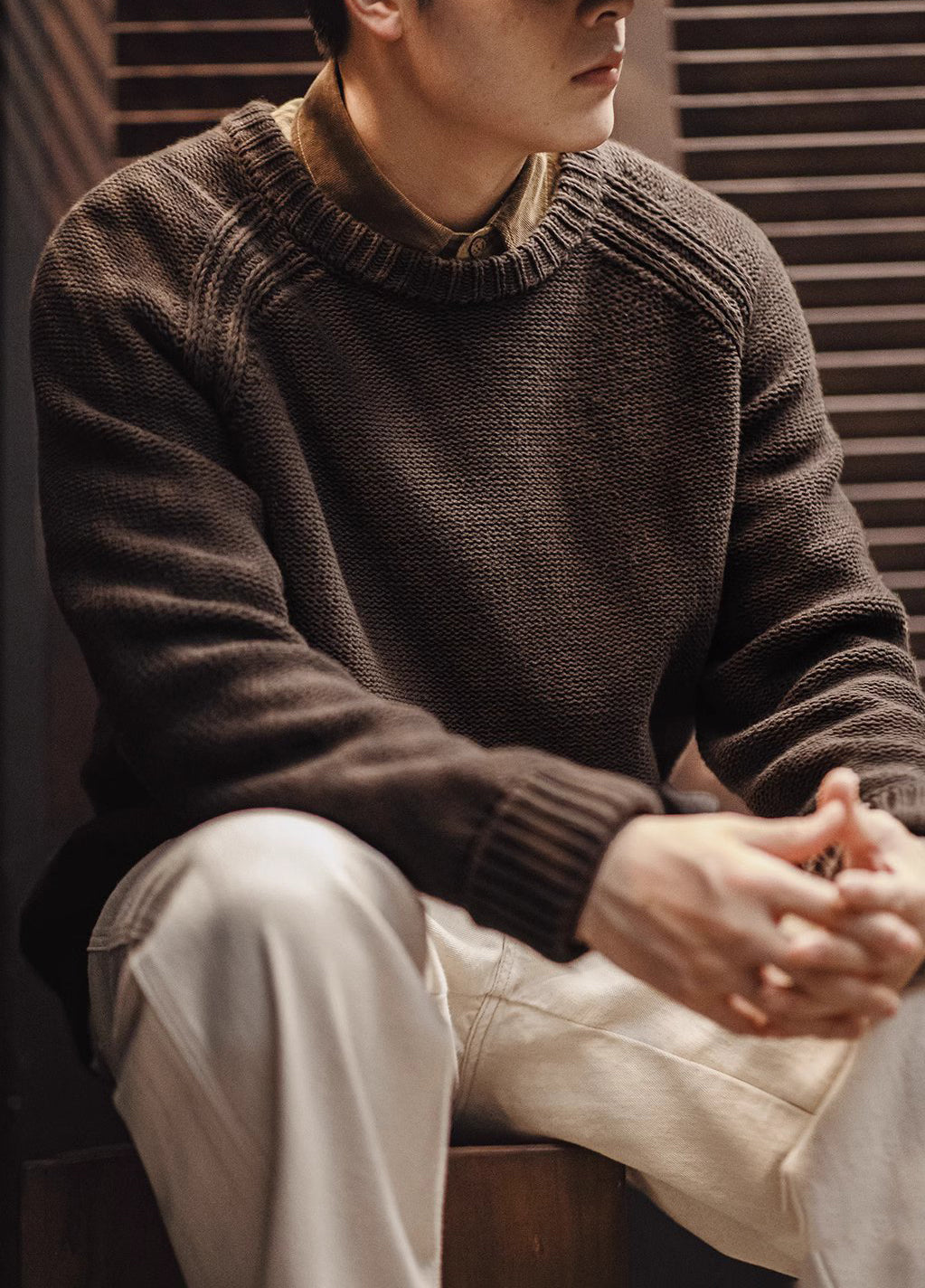 American Retro Heavy Woven Textured Raglan Sleeve Warm Men's Sweater - Harmony Gallery