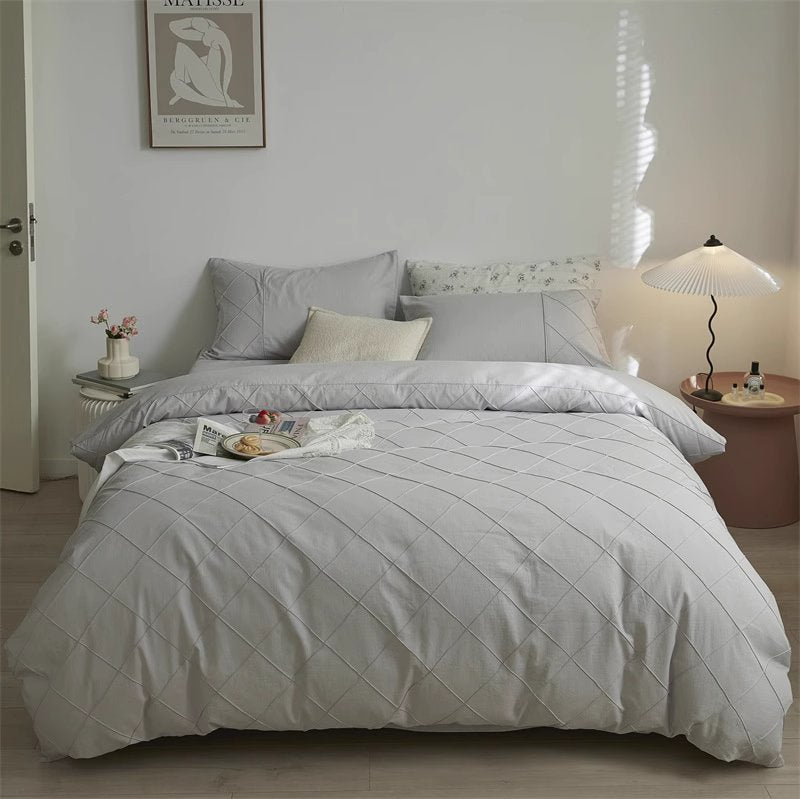 Nordic Rhombus Light Luxury Washed Cotton Four-Piece Bed Set - Harmony Gallery