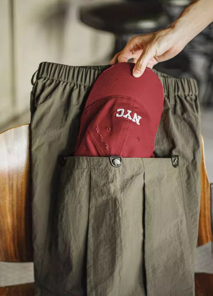 American Retro Army Green Accordion Pocket Straight Thin Men's Shorts - Harmony Gallery