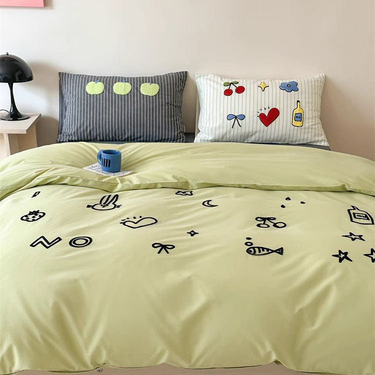 Small Fresh Green Apple Paradise Four-piece Pure Cotton Bed Set - Harmony Gallery