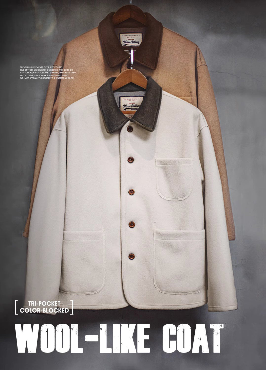 American Retro Heavy Woolen Loose Contrast Wear Outside Men's Jacket - Harmony Gallery